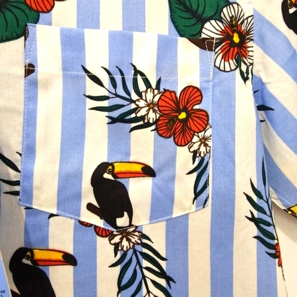 VSTR Toucan Play At That Game Tropical Floral Stripe Print Button Down Size L - Picture 5 of 16